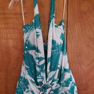 Topia Dazzling Teal and White Printed Halter Top